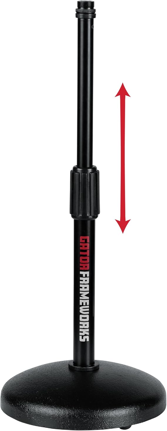Gator Frameworks Desktop Mic Stand with Weighted Round Base (GFW-MIC-0501) | 5" weighted round base reduces movement and vibration. Adjustable Height. Great for podcasts, live streams, or meetings.