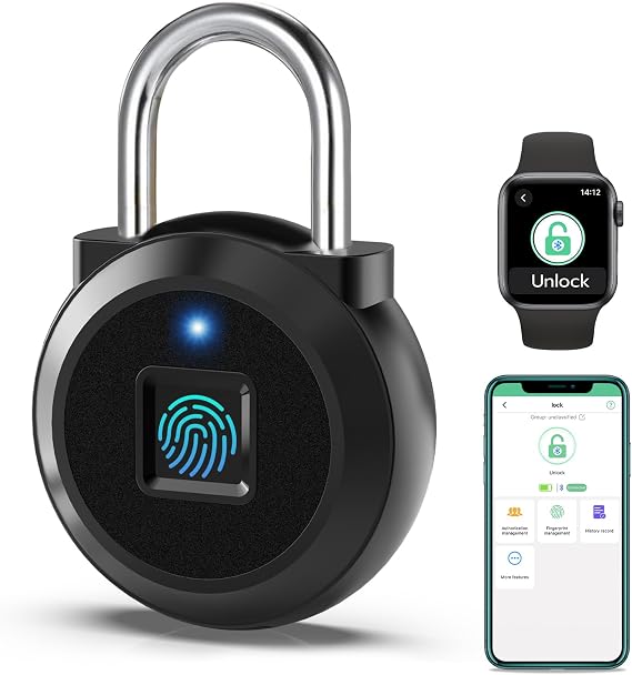 Eseesmart Fingerprint Padlock, Gym Locker with Fingerpirnt Bluetooth APP Control, Smart Fingerprint Lock, Keyless Outdoor Waterproof Security Suitcase Luggage School Backpack-Black
