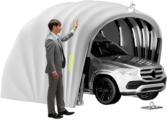 Heavy Duty Retractable Carport 5.5m, Stainless Steel Car Awning with Anti-Theft Lock, Waterproof 600D Oxford Fabric Foldable Shelter for Car Motorcycle, Weatherproof Portable Canopy Outdoor Driveway