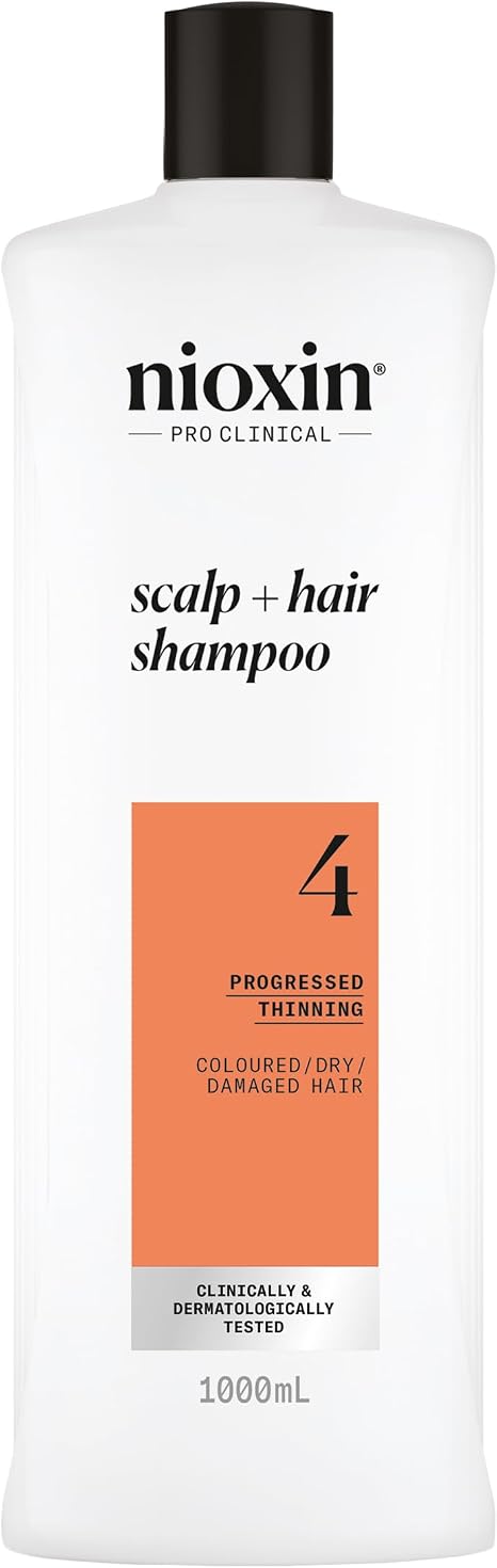 Nioxin System 4 - Hair Thickening System For Damaged Hair with Progressed Thinning - Biotin & Niacinamide - Shampoo, Conditioner, Serum