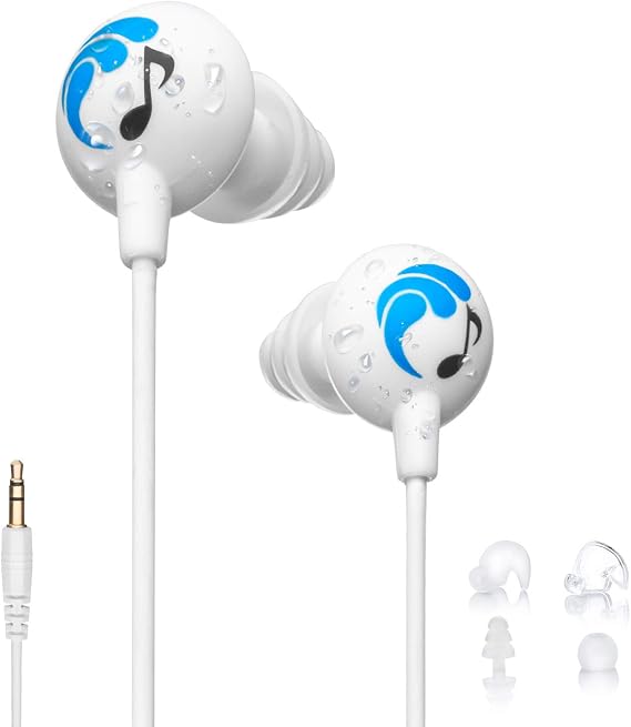Swimbuds Made for Swimmers 100% Waterproof Sport Premium Headphones | Short Cord + Low Drag Design | 11 Unique Eartips for Watertight Fit