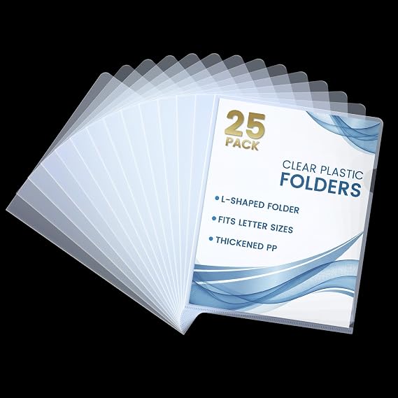 Sooez 25 Pack Clear Document Folder Project Pockets, Plastic File Folders Letter Size, Clear Sleeves for Paper Protector 8.5 x 11, Presentation Folders Report Covers