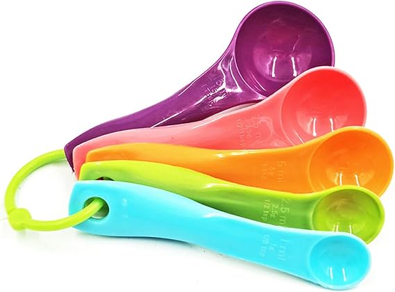 Measuring Spoons Set, 5 Pieces, Colourful Dosing Measure for Liquids and Solids