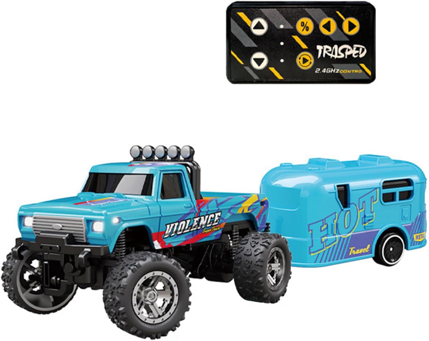 Blue Mini RC Monster Truck - 1/64 Scale Alloy Remote Control Cars with Mini Bus Toy, 2.4GHz Micro RC Car for Adults Kids, USB Rechargeable Monster Truck Toys, Type-C Charging RC Car Offroad Toys