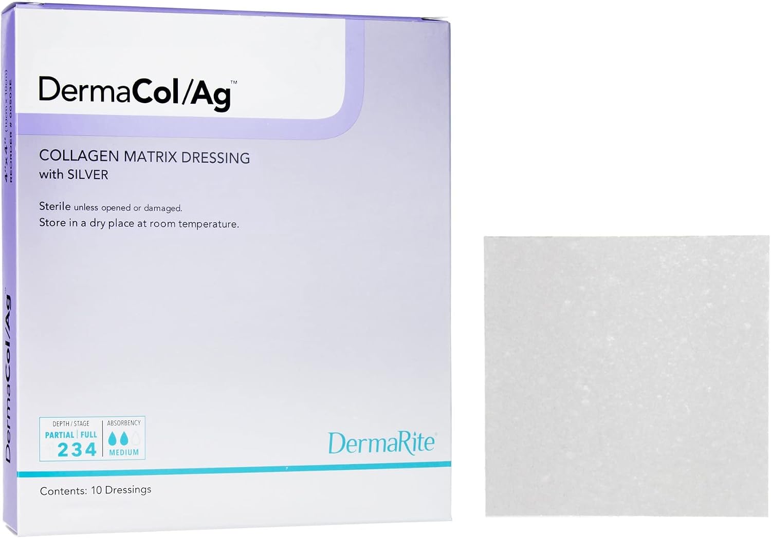 Dermarite Industries Dermacol Ag Silver Collagen Dressing, 2x2, 10 Count