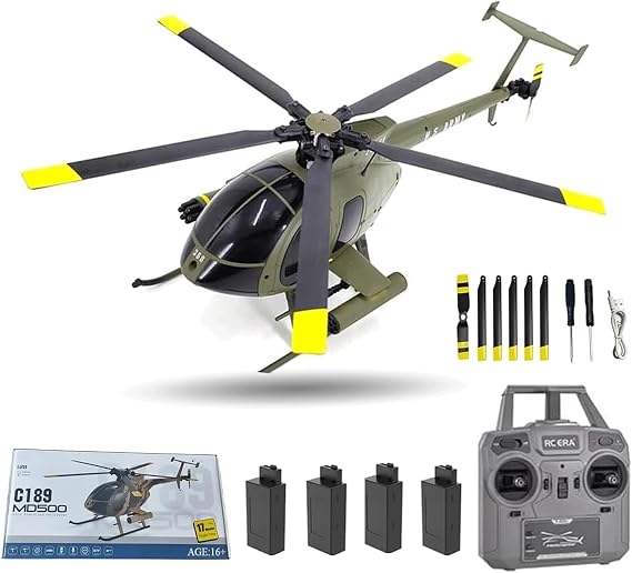 RC ERA C189 MD500 RC Helicopter for Adults, 1/28 Scale RTF Single-Rotor Helicopter 4CH 2.4GHz with 6-Axis Gyro & 3D Stunt & Brushless Motor & Optical Flow & One-Key Takeoff/Landing