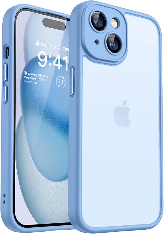 CANSHN Upgraded for iPhone 15 case [Full Camera Protection] [Translucent Matte] Shockproof Protective Phone Case for iPhone 15 6.1" - Light Blue