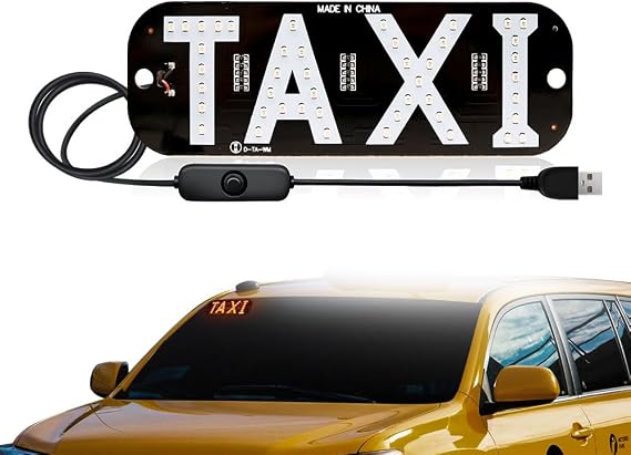Juren 1pcs Taxi Sign Light USB On/Off Button, Bright Taxi LED Sign, Suction Cup Window Placement for Taxi Car (Yellow)