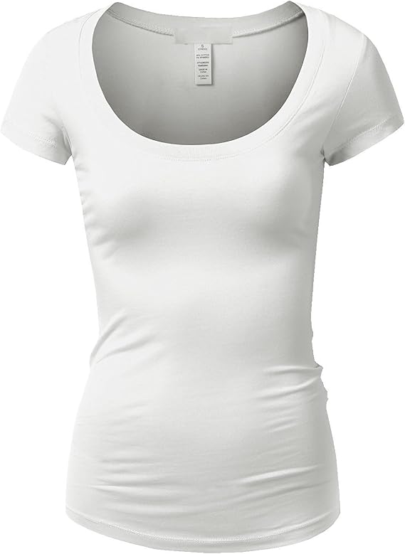 Active Products Women's Basic Deep Scoop Neck with Cap Short Sleeves White Small