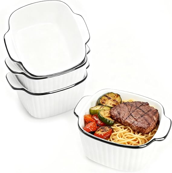 Ceramic Baking Dishes set of 4, Square Oven Dish, Small Baking Dish | Small Baking Dishes for Air Fryer, Ceramic Bakeware with Handles, Oven & Microwave Safe