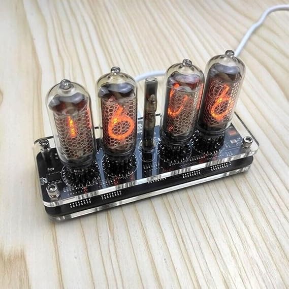 IN-8 4-Digit Nixie Tube Desktop Clock with LED Backlight Remote Control for Advanced Users, USB Powered, Creative-Digital-Display-Stylish, for-Home-Office-Decor