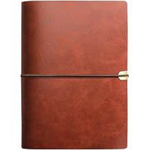 Leather Notebook A5, Refillable Notebook A5 Diary Notepad Spiral Bound, 6 Hole Ring Binder 23 x 17 cm Note Book, Vintage Travel Notepad Journal with Lined Paper & Inner Lining for Writing & Planning