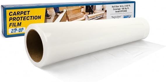 Zip-UP 24" x 50' Carpet Protection Film, Self Adhesive, Easy Installation