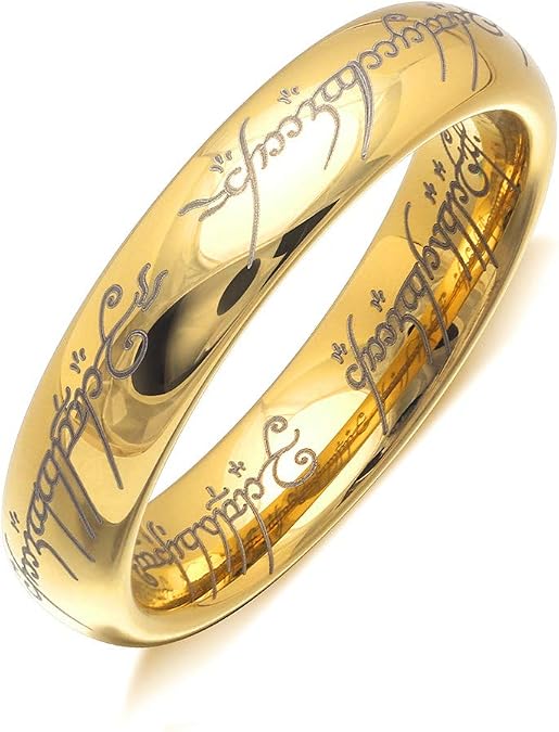 Engraved Gold Wedding Band for Men by Ginger Lyne | 6mm Stainless Steel Wedding Ring for Women | Elegant Eternity Style Fashion Jewelry Gift Idea for Couples