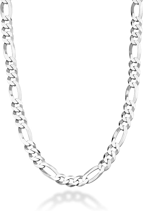 Miabella Italian 925 Sterling Silver 9mm Figaro Chain for Men Necklace | Fine Jewelry, Solid Link Chain, Diamond-Cut, Made in Italy