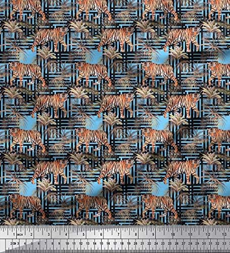 Soimoi Pure Silk Fabric - Animal Pattern - Light Blue - 42 Wide Printed Silk by The Yard for High-End Fashion, Sarees, Scarves, Tunics & Designer Wear