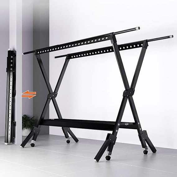 90/98 Inches Collapsible Clothes Rail, Extra Large Airing Rack Tall Clothes Airer, Retractable Drying Rack Folding Clothes Drying Rack More Stable for Indoor Outdoor,Black,2.3M