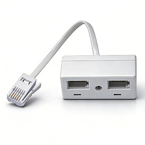 2 Way BT RJ11 Telephone Splitter, 1 Male Plug to 2 Female Socket Adapter, White Double UK Landline Phone Extender Converter Compatible with Landline, Modem, FAX Machine(White, 120mm)