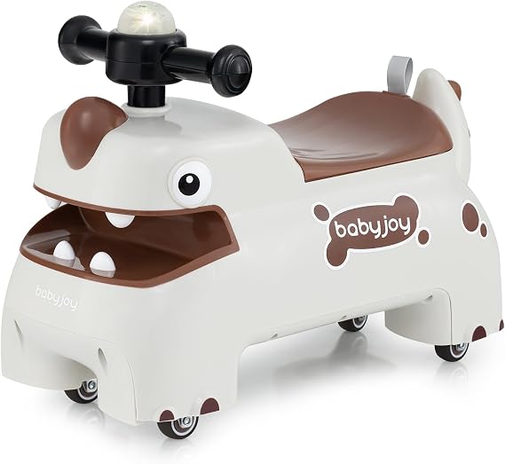 BABY JOY Toddler Ride On Toys, Foot-to-Floor Sliding Car with Under Seat Storage, Lights, Music & Horn, 4 Universal Wheels, Kids Riding Toy for Boys & Girls Aged 18+ Months (White)
