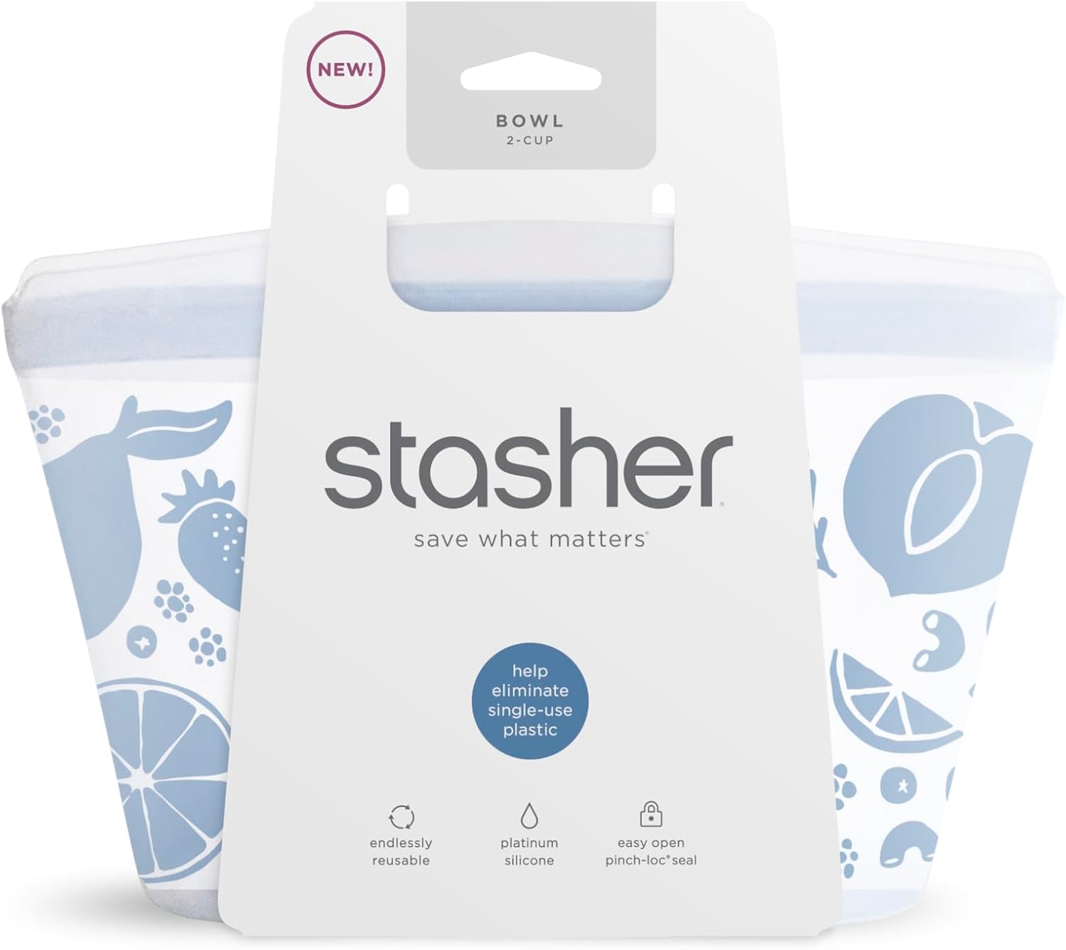 Stasher Premium Silicone Reusable Food Storage Bowl, Clear, Microwave, Sous Vide, Dishwasher, Oven and Freezer Safe, BPA Free, Leak-free, Eco-friendly, 2-Cup Bowl