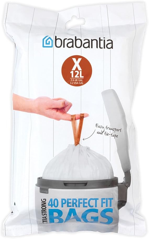 Brabantia Perfectfit Bags, Dispenser,X,10-12L,40pcs, White, 10 L/Size X
