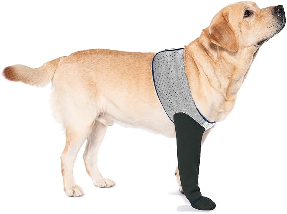 COODEO Dog Socks to Prevent Licking Paws, Healing Boots & Paw Protectors with Non-Slip Bottoms for Wound Protection, Waterproof Sleeve Shoes for Licking(Grey,M_Right