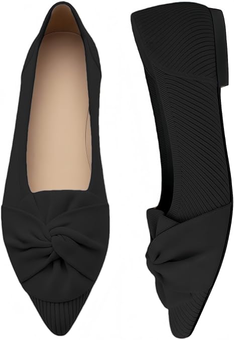Flats for Women Pointed Toe Ballet Flats Knit Bow Dressy Flat Shoes with Arch Support Insole
