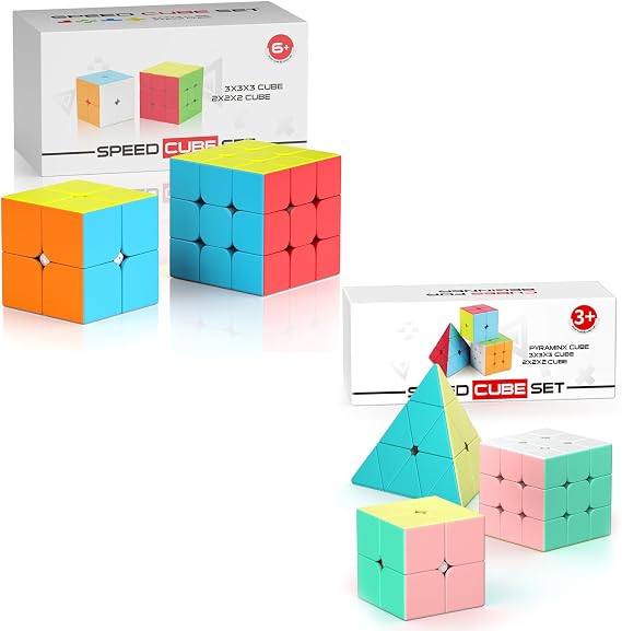 Vdealen 2x2x2 3x3x3 Speed Cube Set & 2x2x2 3x3x3 Pyramid Macaron Speed Cube Set