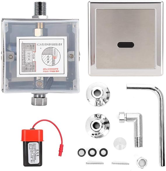Fdit Urinal Sensor Flusher, Automatic Flush Valve, Stainless Steel, Copper Valve, Battery Powered, Infrared Induction, for Hotel Restaurant Bathroom