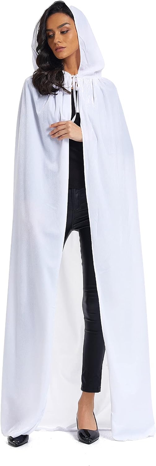 Samt Umhang, Erwachsene Kapuzenumhang Samt Umhang Halloween Hexe Kostüm für Damen Herren Cosplay Kostüme, Weiss/opulenter Garten, X-Large