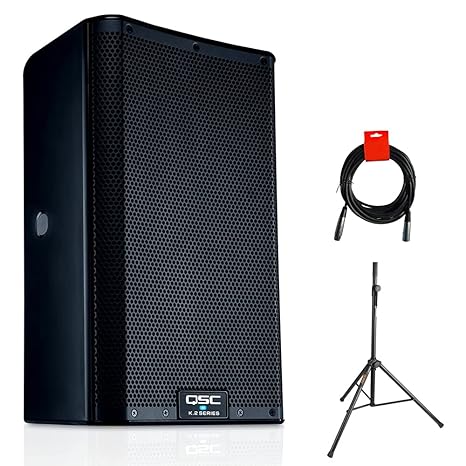QSC K8.2 Two-Way 8" 2000W Powered Portable PA Speaker with DSP Processor Bundle with Auray SS-4420 Steel Speaker Stand and XLR-XLR Cable