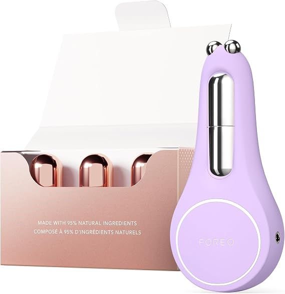 FOREO Bundle - Bear 2 Eyes & Lips Lavender Microcurrent Smoothing Device + FOREO Supercharged Eye & Lip Contour Booster Serum 3x3.5ml - Dark Circles Under Eye Treatment & Lip Plumper Device