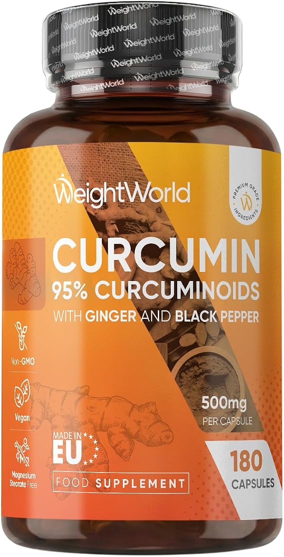 Turmeric and Black Pepper Capsules with Ginger - 25,000mg Turmeric | 6 Months Supply - 180 Capsules - 95% Curcuminoids - 1 per Day - Vegan, Non-GMO & GMP-Certified - Curcumin Supplements