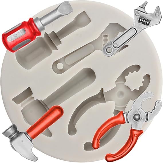 Hand Tools Silicone Mould Construction Tools Chocolate Fondant Moulds Wrench Hammer Pliers Moulds for Cake Decorating Cupcake Topper Gum Paste Polymer Clay