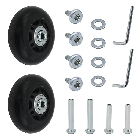 2 Pack Black Replacement Durable Mute Luggage Wheels Set, Rubber Caster Wheels Swivel Casters, Sturdy Smooth Rolling for Carry-on Roller Bag, Trolley, Travel Case