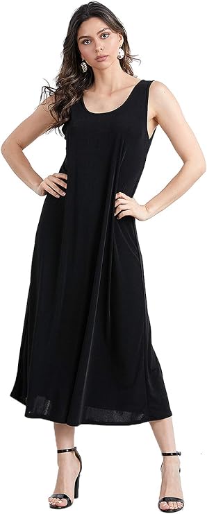 Jostar Women's Tank Long Dress Sleeveless Scoop Neck Casual Swing Flowy T Shirt One Piece