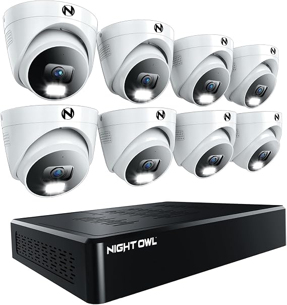 Night Owl 12 Channel NVR Security System with 2TB Hard Drive and 8 Wired IP 4K+ Deterrence Dome Cameras