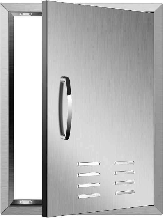 Outdoor Kitchen Doors 17''W X 23''H, Flush Mount Stainless Steel BBQ Access Door with Vents, Single Grill Access Doors for Outdoor Kitchen Cabinets and BBQ Island