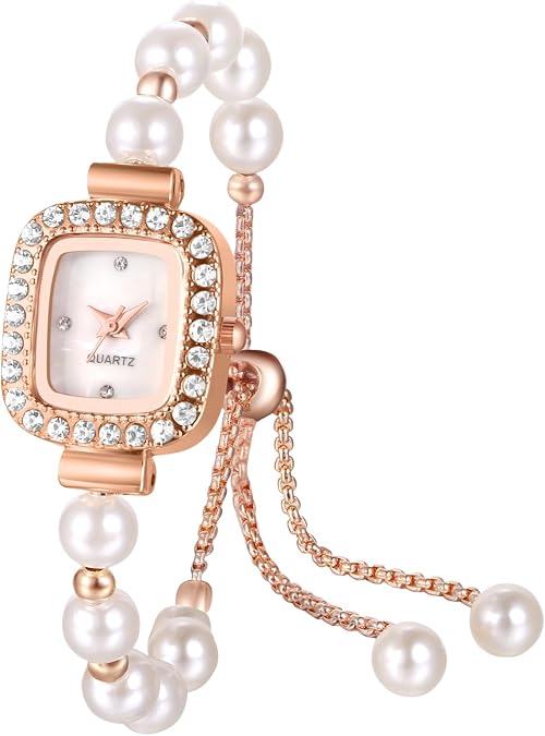 OIDEA Women's Pearl Bracelet Watch: Fashion Elegant Faux Pearl Round Dial Analog Quartz Wrist Watch Roman Numerals Casual Dress Ladies Watch Adjustable Wristwatch