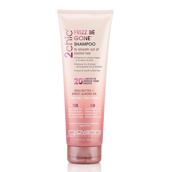 GIOVANNI 2chic Frizz Be Gone Shampoo with Macadamia & Coconut, 8.5 oz | Anti Frizz Natural Hair Smoothing Formula with Shea Butter & Sweet Almond Oil, Sulfate & Paraben Free, Color Safe