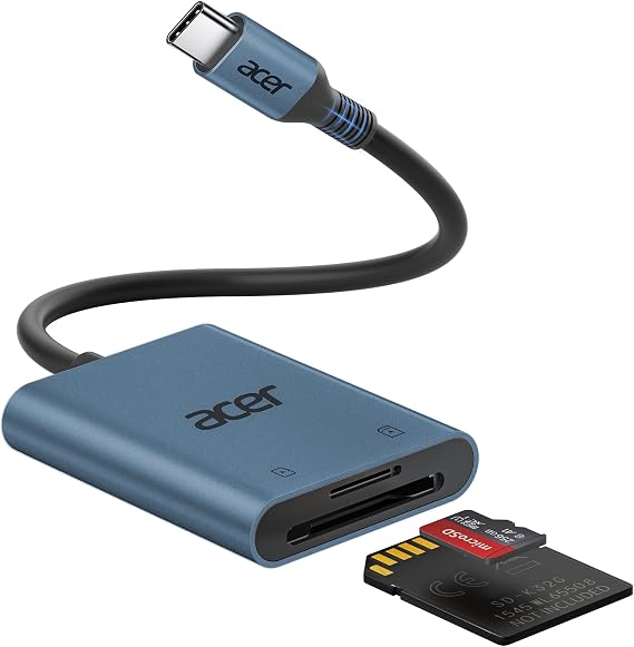 Acer SD Card Reader USB C, Dual Slots Type C to Memory Card Reader | Aluminum Micro SD Card Camera Adapter for MicroSD, SDHC, SDXC, Compatible for iPhone17/16, MacBook, iPad, Laptop-Midnight
