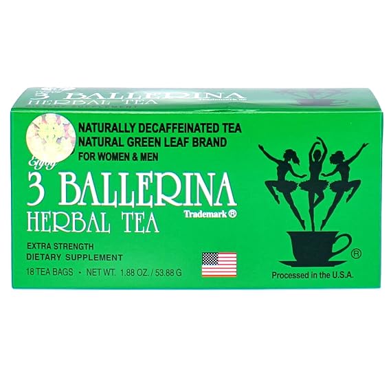 3 Ballerina Herbal Green Leaf Detox Tea, Extra Strength Drink-Caffeine Free, 18 Tea Bags (1 Box)