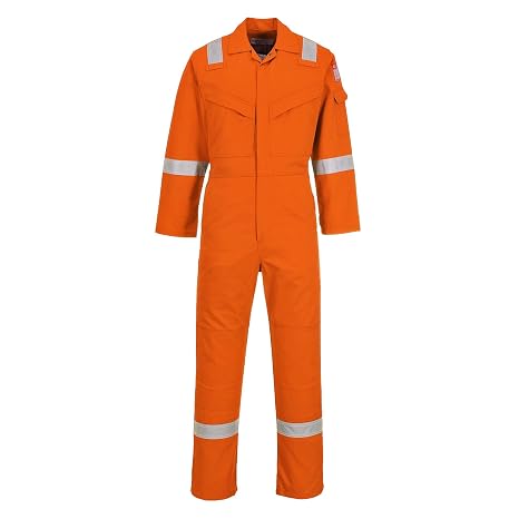 Portwest FR21 Bizflame Men's Flame Resistant Coverall Anti-Static | Orange, X Large, Regular, Arc Flash, Anti-Static, Welding, Action Back, 10 Pockets, Offshore Oil Gas, CE Certified