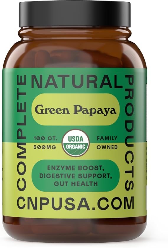 CNP Organic Green Papaya Capsules 500mg - Unripe Papaya Powder with Papain Enzyme, Digestive Super Fruit Fiber Support, Plant Based Vegan Non GMO Clean, 100 Count, Made in USA, Certified Organic