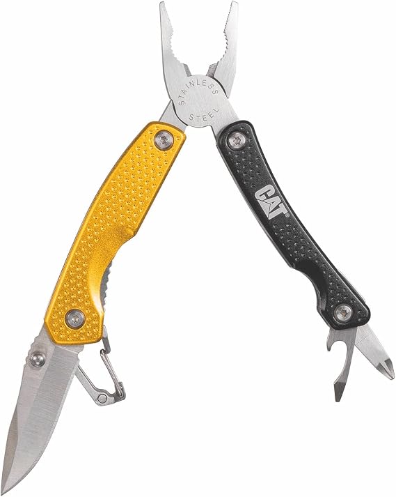 Cat 8-in-1 Multi Tool Compact Folding Multi-Purpose Tool with Pliers, Wire Cutters, Knife, Screwdrivers & Bottle Opener Stainless Steel with Aluminum Handle - 980028