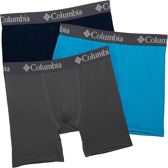Columbia Men's Polyester/Stretch Solid Boxer Brief 3 Pair, Charcoal/Compass Blue/Collegiate Navy, Medium
