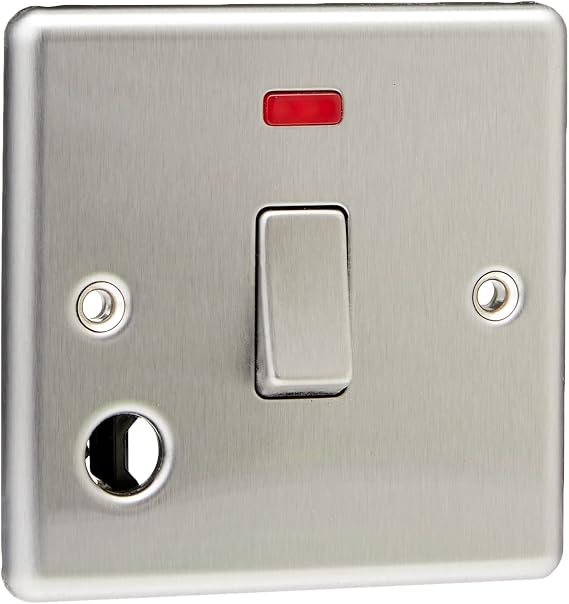 20A 1G DP Switch with Neon & Flex Outlet - Rounded Edge Brushed Chrome