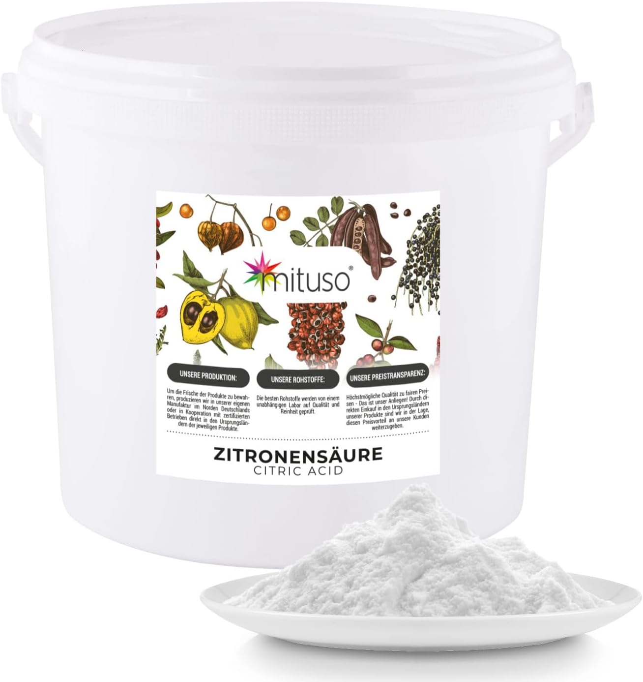 Citric Acid Monohydrate Granules 5 kg Food Grade Pure Citric Acid E330 GMO-free Acidifier Ideal for Descaling Cleaning Baking Cooking mituso