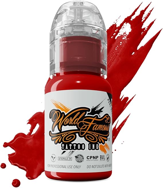 World Famous Red Color Tattoo Ink Pigment, Vegan, Premium, Professional Supplies, Made in the USA, Straight Red, 1/2 Ounce