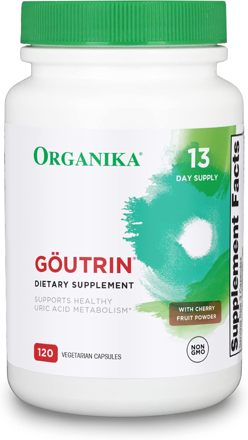 Organika Goutrin Uric Acid Flush for Gout 120 Caps: Gentle Gout Support with Cherry, Thyme, Celery Seed, Peppermint, VIT C: Clean & Vegan Gout Supplements for Men & Women - Metabolism & Mobility